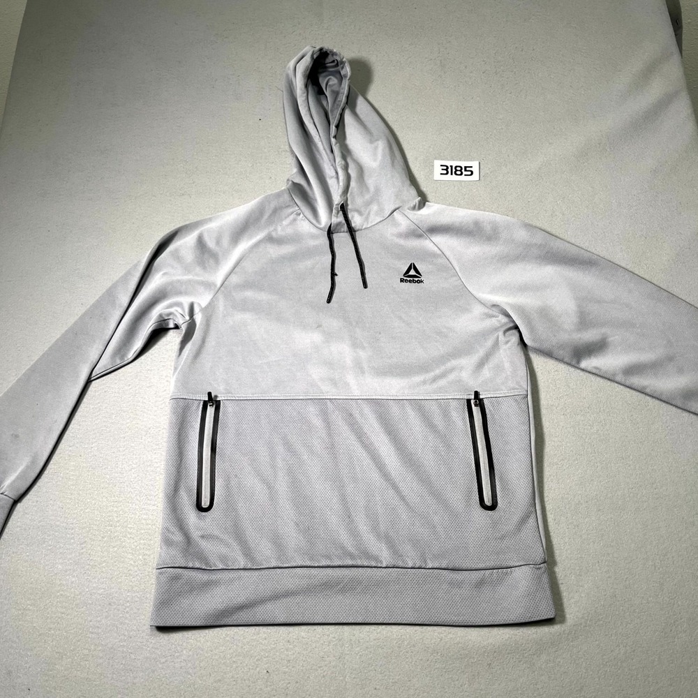 Reebok Performance Hoodie Mens Medium Gray Logo Mesh Lined Raglan Sleeve Outdoor